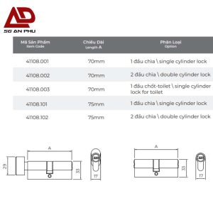 Ruột khóa cửa VICKINI 41108.102