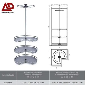 Giá kệ góc treo đồ 4 tầng xoay 360 độ IVAN 18219.800