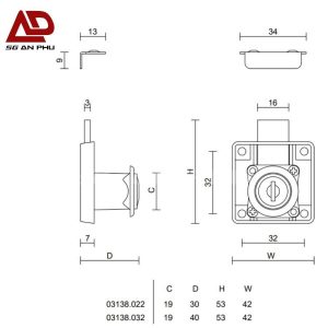 Khóa tủ vuông VICKINI 03138.022 CP