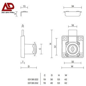 Khóa tủ vuông VICKINI 03138.032 CP