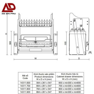 Giá kệ bát nâng hạ VICKINI 14311 PSS