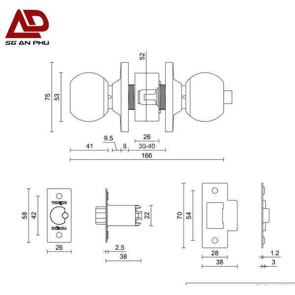Cấu tạo của khóa tay nắm tròn