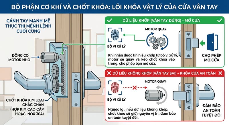 Bộ phận cơ khí và chốt khóa: Lõi khóa vật lý