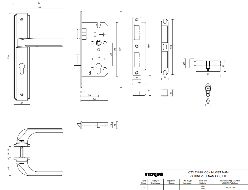 Thông số khóa cửa nẹp VICKINI 35025.101
