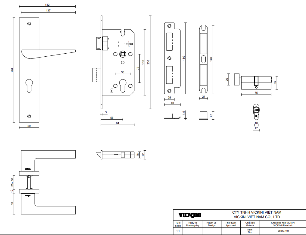 Thông số khóa cửa nẹp VICKINI 35017.101