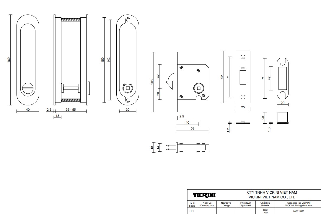Thông số khóa cửa lùa VICKINI 74001.001 