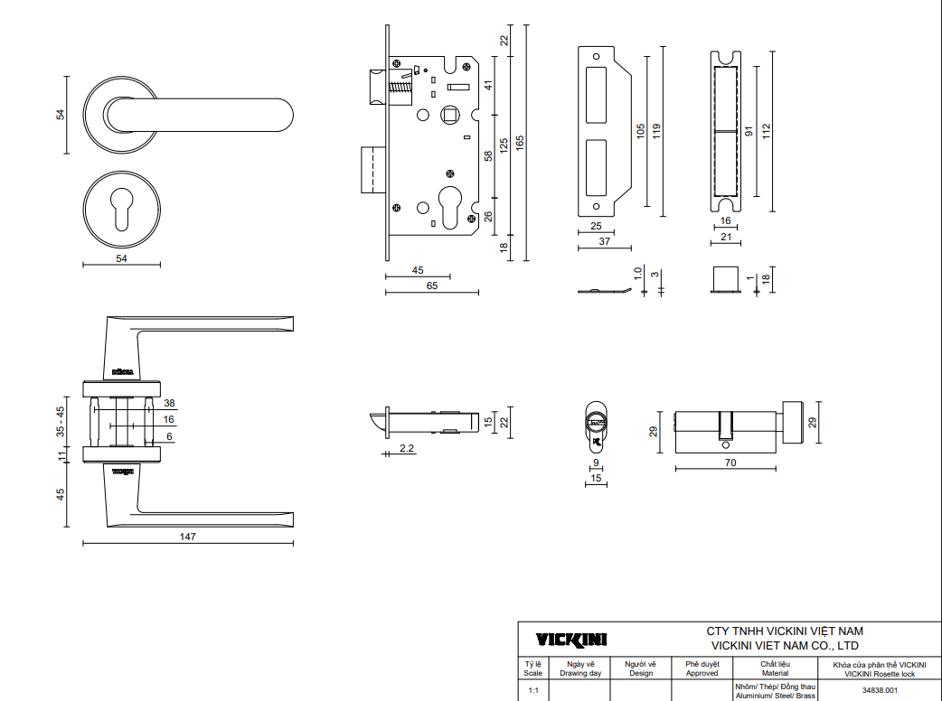 thông số khóa cửa phân thể VICKINI 34838.001