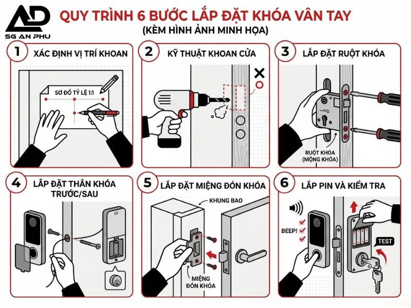 Quy trình 6 bước lắp đặt khóa vân tay chi tiết (Kèm hình ảnh minh họa)