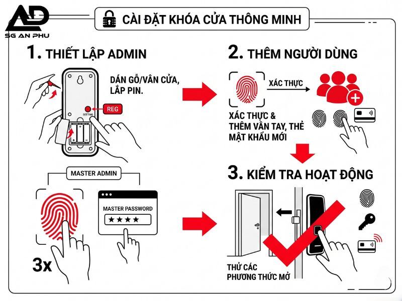 Hướng dẫn cài đặt khóa vân tay ban đầu sau khi lắp xong