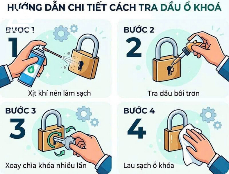 Hướng dẫn chi tiết cách tra dầu ổ khoá