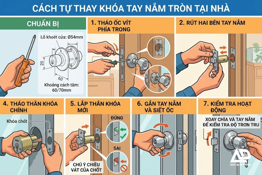 Cách tự thay khóa tay nắm tròn tại nhà